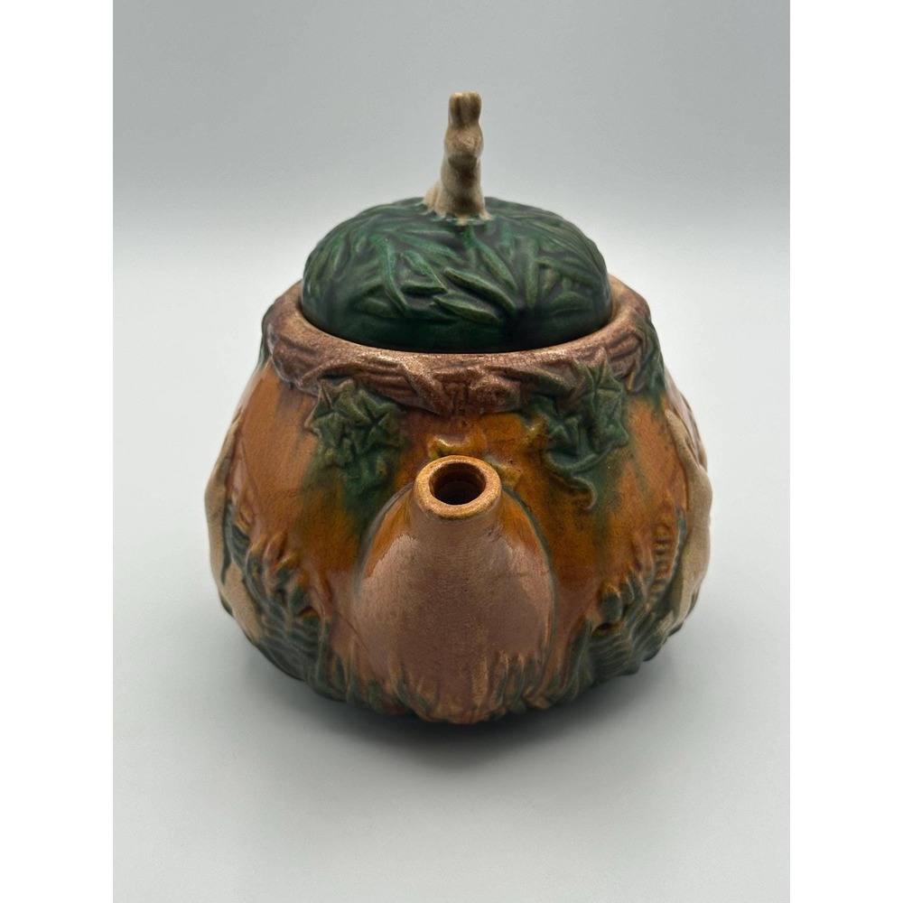 Vintage Art Nouveau Majolica Teapot Woodland Tree Leaf Design - Picture 3 of 8